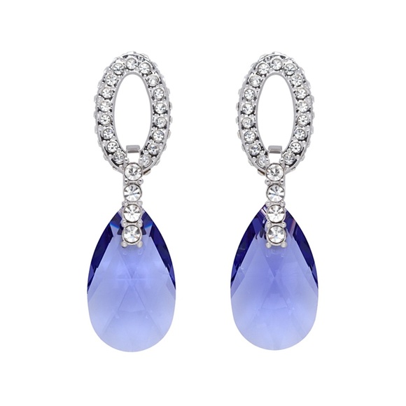 Jewelry - LAST PAIR Swarovski Tanzanite Teardrop Earrings 42x15mm Crystal Drop NWT